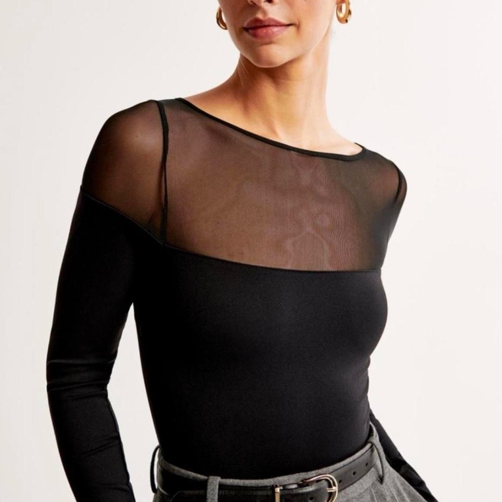 NWT Abercrombie & Fitch Black Mesh Top Body Suit Size XS
